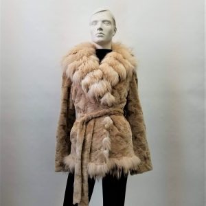 Samuel Fourrures - Beige shaved mink oval jacket with fox and belt - 8166 -