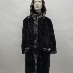 Manteau pattes de vison rasée et bordures 2 tons - 8301