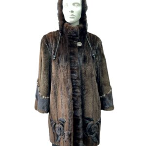 Natural ranch shaved mink coat with detachable hood - 8364