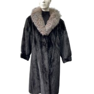 Mink coat with indigo fox collar - 8371
