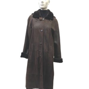 Brown lambskin coat with hood - 8396