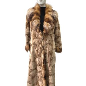 Cognac mink and red fox coat - 991606