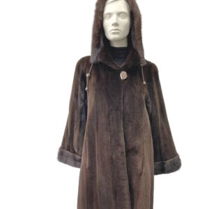Shaved mink coat with hood and tie - 991743