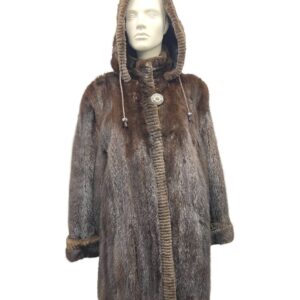Dyed mahogany mink coat with detachable hood - 992433
