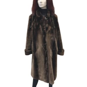 shaved beaver coat with fox hood 8441