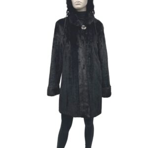 manteau 3/4 vison rasé mâle teint noir et capuchon 8454