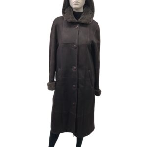 brown shearling coat with hood 8459