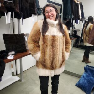 manteau en renard roux et vison perle recyclés ligne m.r.