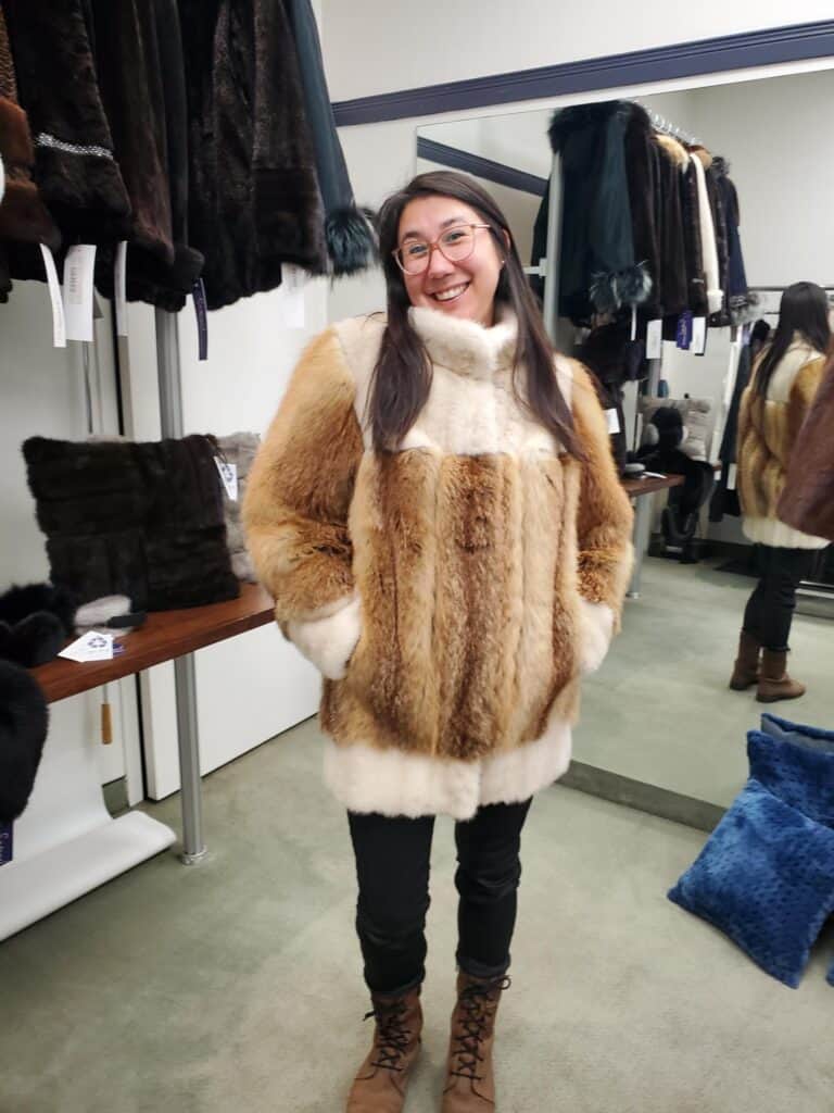 manteau en renard roux et vison perle recyclés ligne m.r.