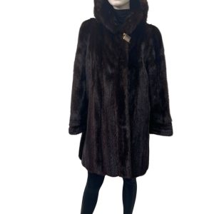 mahogany mink coat with hood 8527