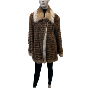 textured pastel mink coat with lynx collar 8552