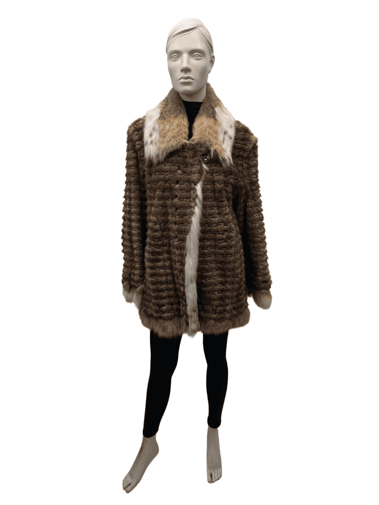 manteau de vison pastel texturé et col de lynx 8552