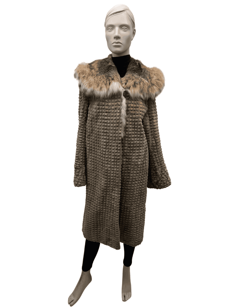 shaved textured beige mink coat with lynx collar 8554