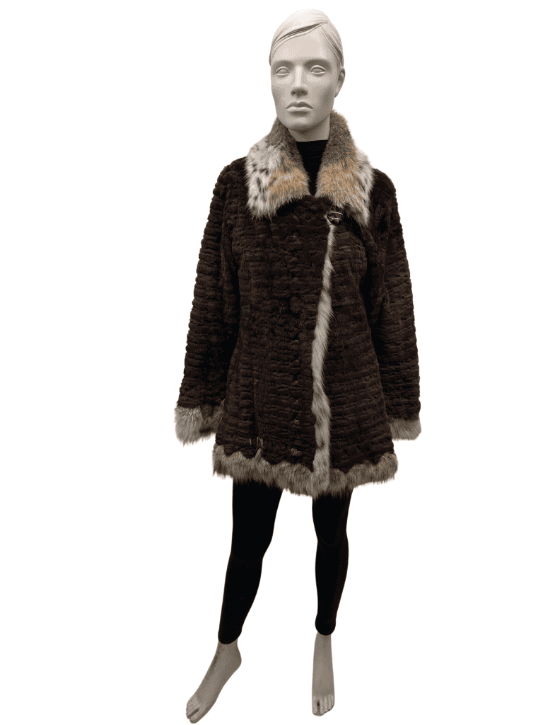 manteau de vison pastel texturé et col de lynx 8556