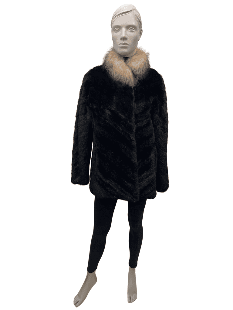manteau de vison en chevron et col de renard crystal 8558