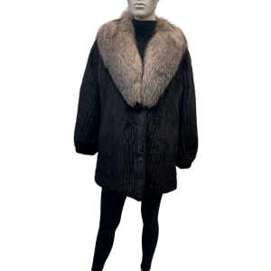 black mink coat with spaghetti pattern and fox collar 8595