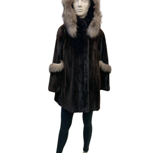 shaved mink coat trimmed long hair detachable hood 8611