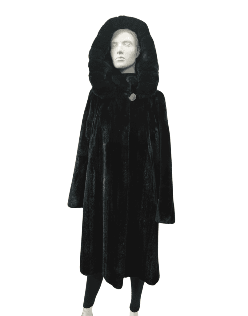 manteau de vison femelle noir et capuchon détachable 8669