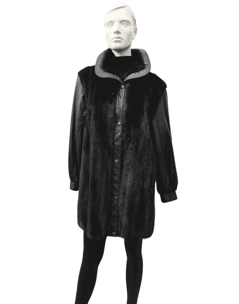 manteau de vison acajou et cuir brun 8673
