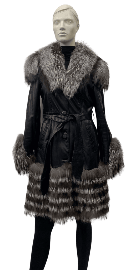 manteau de cuir et renard argenté et ceinture 8693