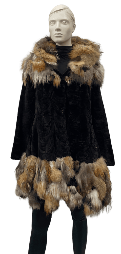 manteau de pattes de vison rasé noir et morceaux de renard 8694