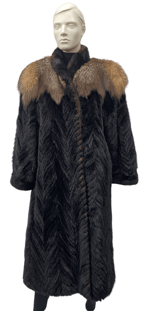 manteau de queue de vison noir et renard crystal 8695